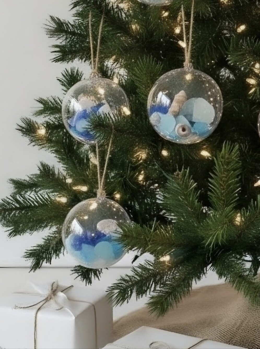 Coastal Blues and White Holiday Ornaments Set of Six